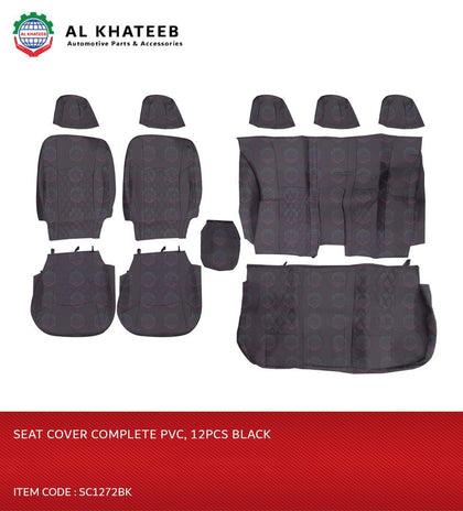 Seat Cover Complete PVC with Diamond Design in Middle 12PCS Black