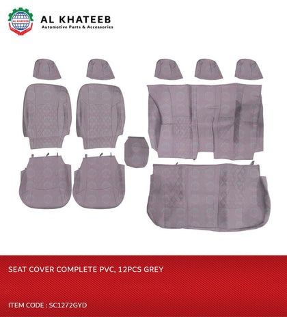 Seat Cover Complete PVC with Diamond Design in Middle 12PCS Dark Grey
