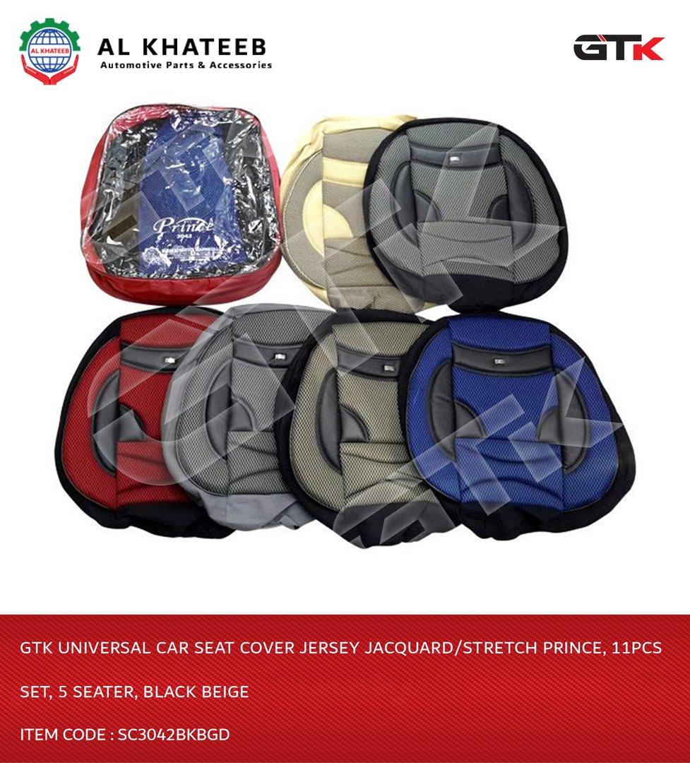 Universal Car Seat Cover Jersey Jacquard/Stretch Prince, 11Pcs Set, 5 Seater, Black Beige
