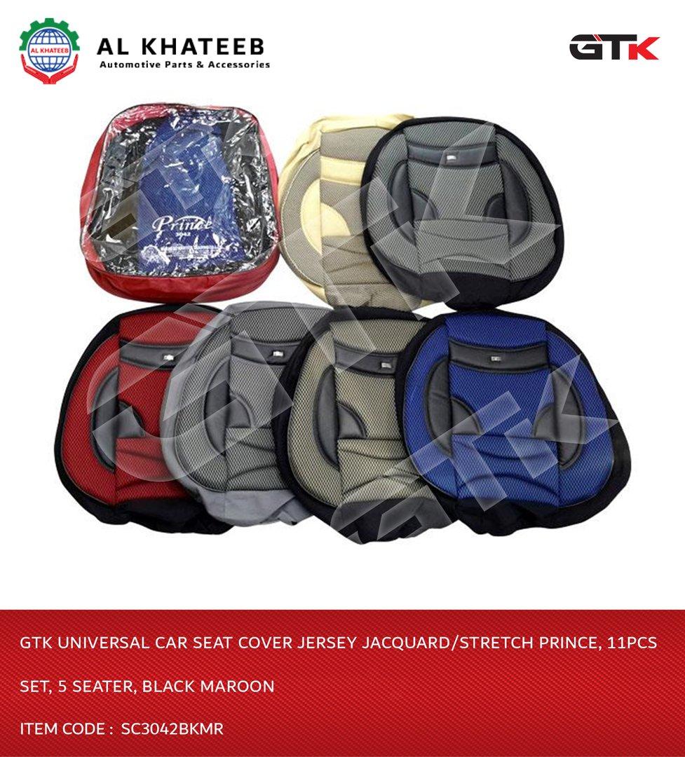 Universal Car Seat Cover Jersey Jacquard/Stretch Prince, 11Pcs Set, 5 Seater, Black Maroon