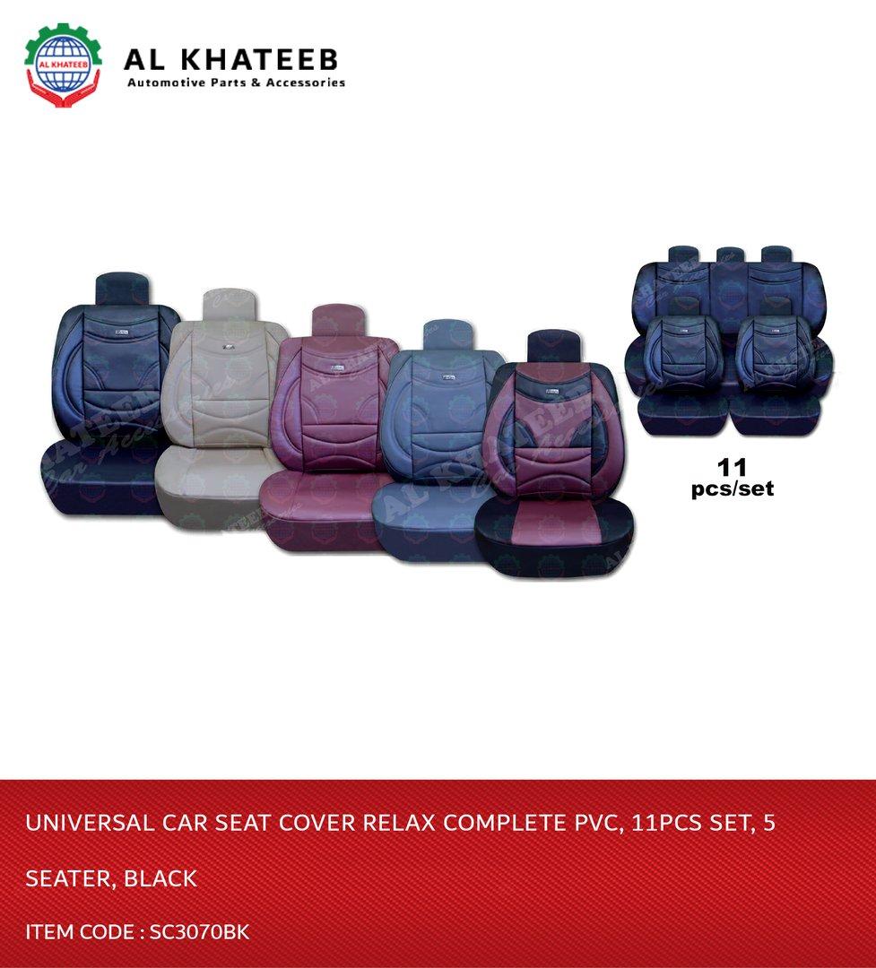 Universal Car Seat Cover Relax Complete PVC, 11Pcs Set, 5 Seater, Black