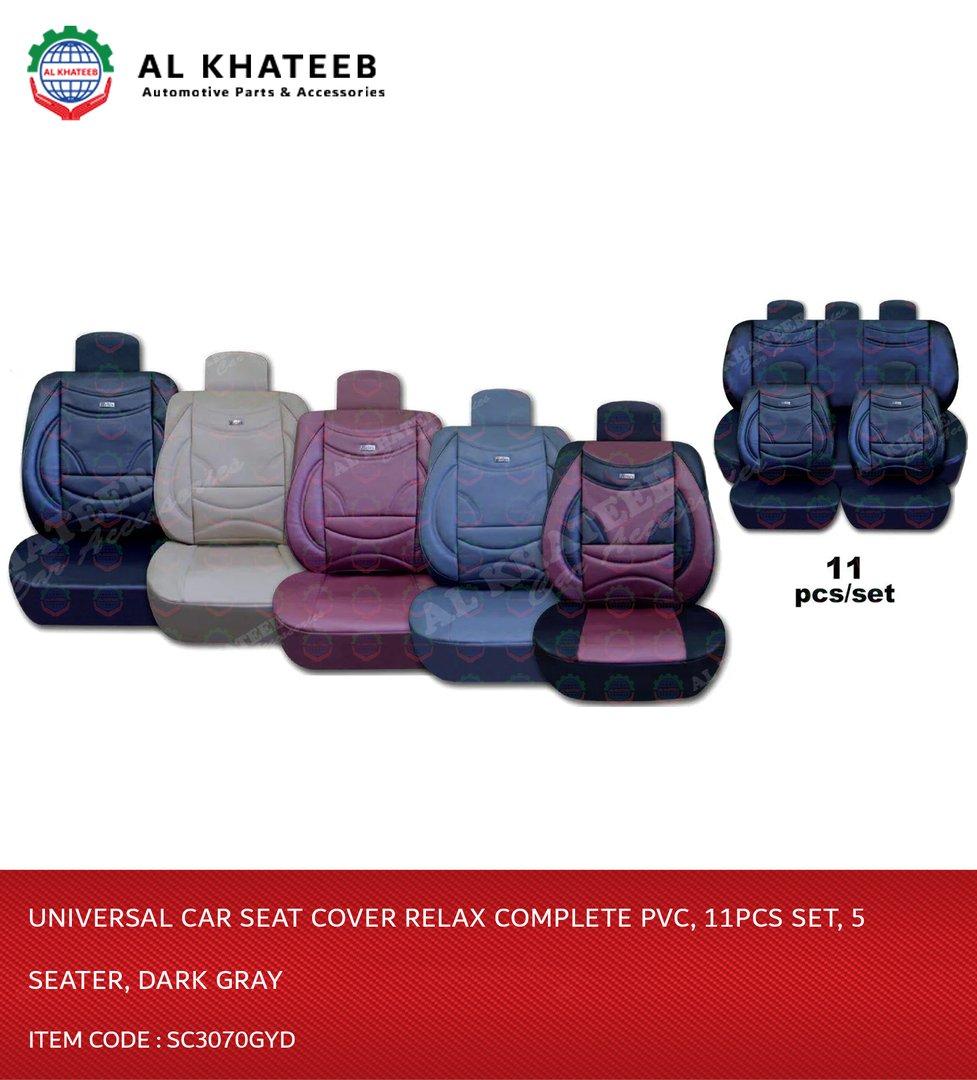 Universal Car Seat Cover Relax Complete PVC, 11Pcs Set, 5 Seater, Dark Gray