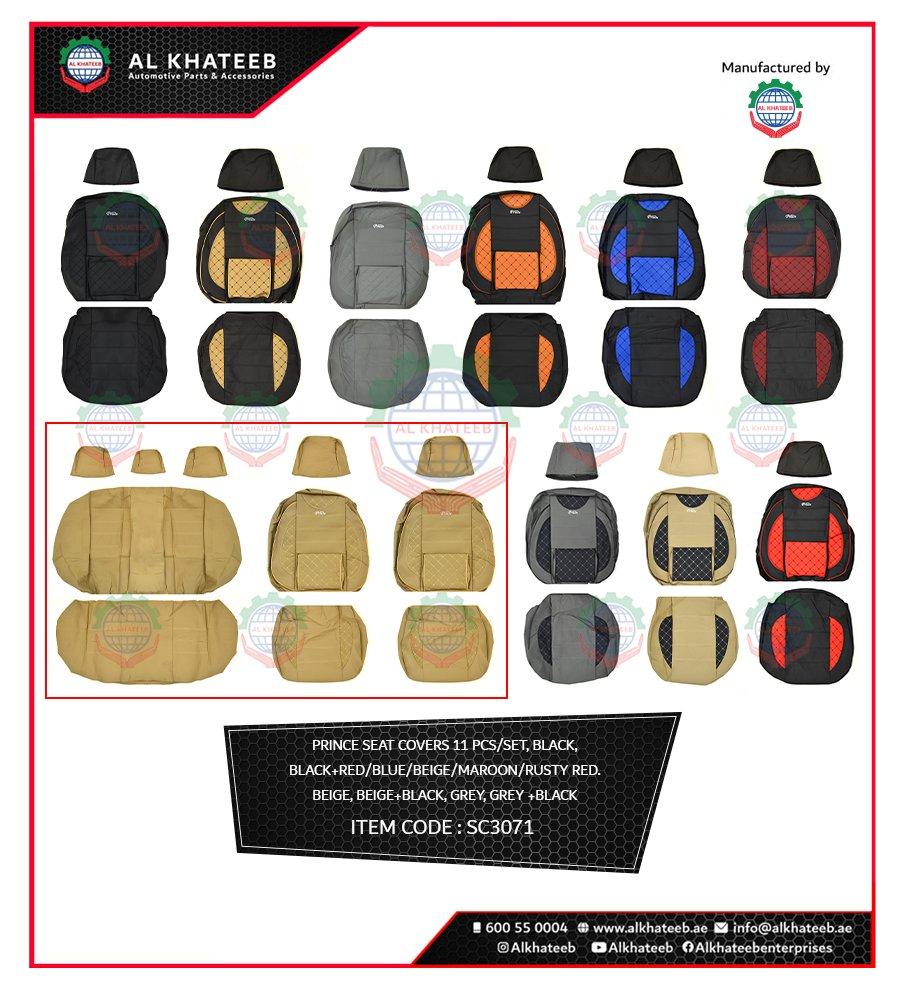 Prince Universal Car Fit Seat Cover 11Pcs/Set PVC, Black Red Thread