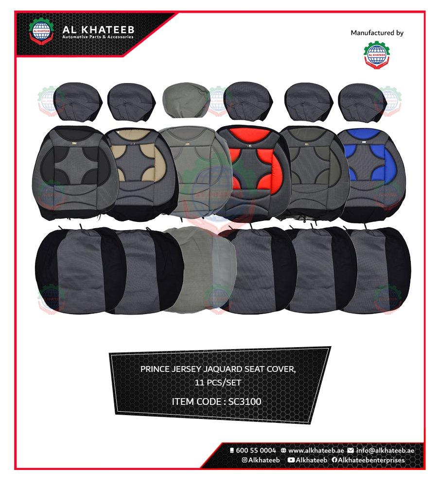 Universal Car Seat Cover Pvc Leather Prince Jersey Jacquard, 11Pcs, 5 Seater, Black-Red