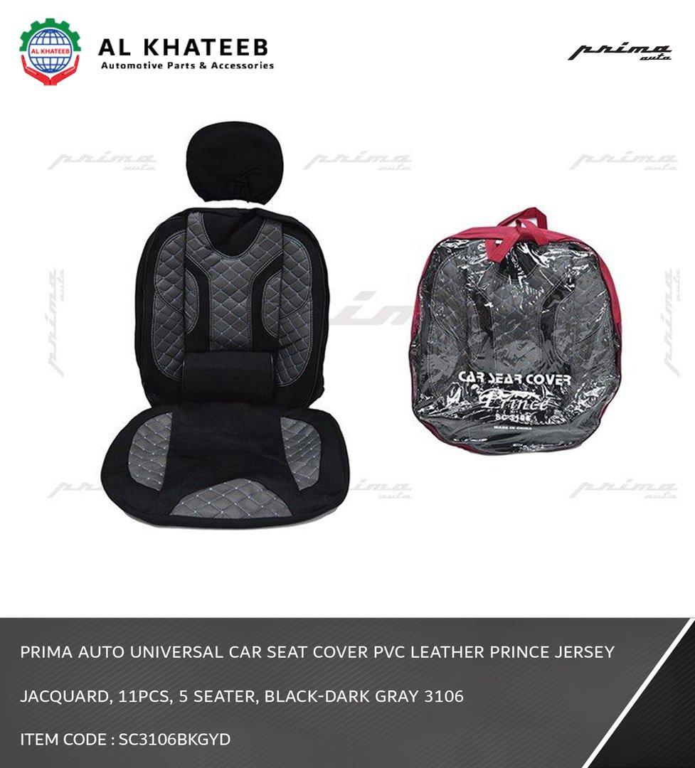 Auto Universal Car Seat Cover PVC Leather Prince Jersey Jacquard, 11Pcs, 5 Seater, Black-Dark Gray 3106