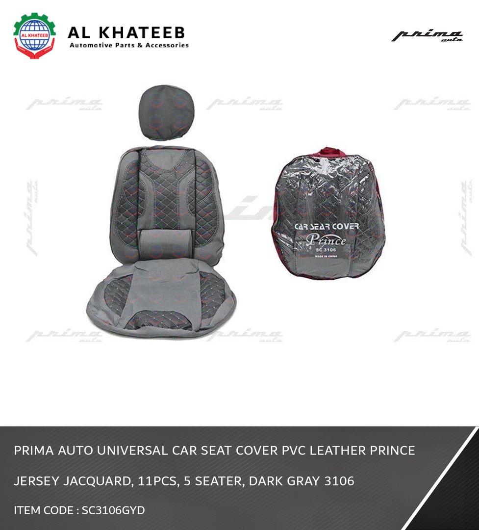 Auto Universal Car Seat Cover PVC Leather Prince Jersey Jacquard, 11Pcs, 5 Seater, Dark Gray 3106