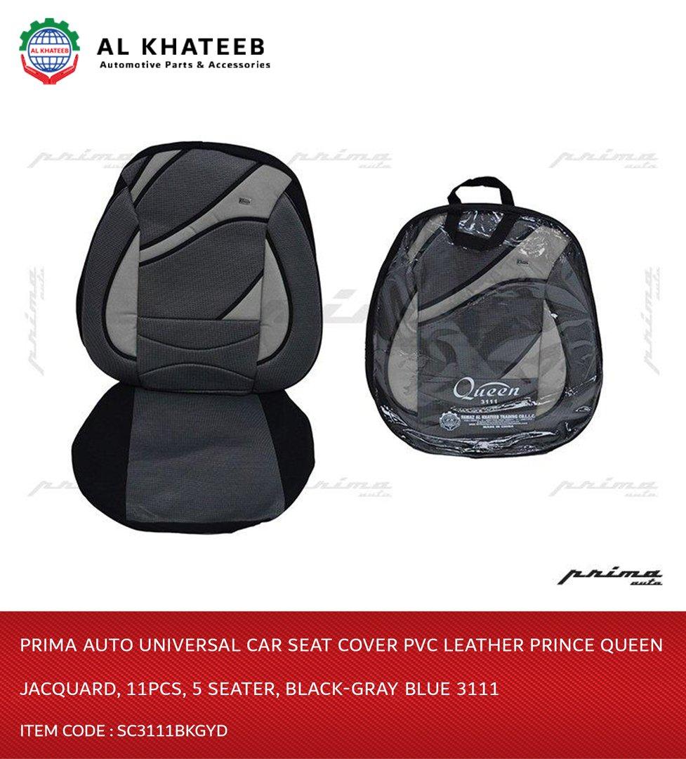 Auto Universal Car Seat Cover PVC Leather Prince Queen Jacquard, 11Pcs, 5 Seater, Black-Gray Blue 3111