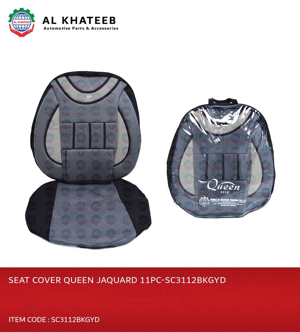 Auto Universal Car Seat Cover PVC Leather Prince Queen Jacquard, 11Pcs, 5 Seater, Black-Gray 3112