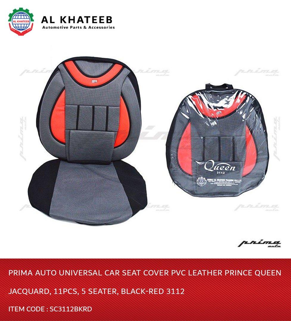 Auto Universal Car Seat Cover PVC Leather Prince Queen Jacquard, 11Pcs, 5 Seater, Black-Red 3112