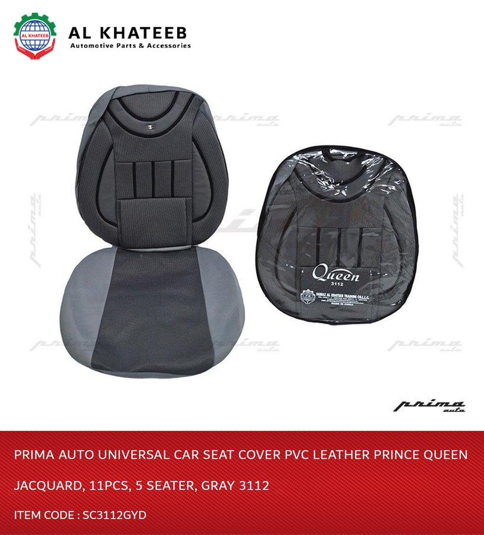 Auto Universal Car Seat Cover PVC Leather Prince Queen Jacquard, 11Pcs, 5 Seater, Gray 3112