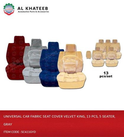 Auto Universal Car Fabric Seat Cover Velvet King, 13 Pcs, 5 Seater, Gray