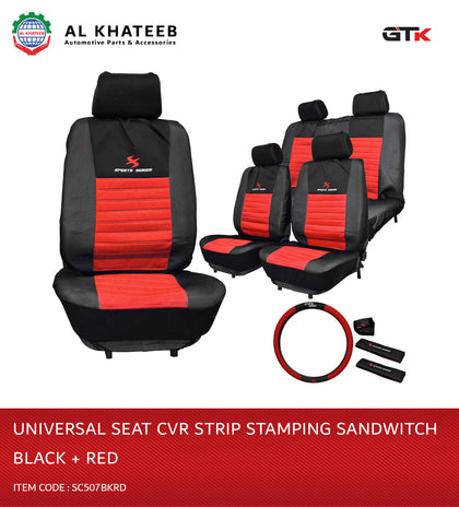 Universal Car Seat Cover Sport Series Stretch Material, 14 Pcs 5-Seater, Black-Red