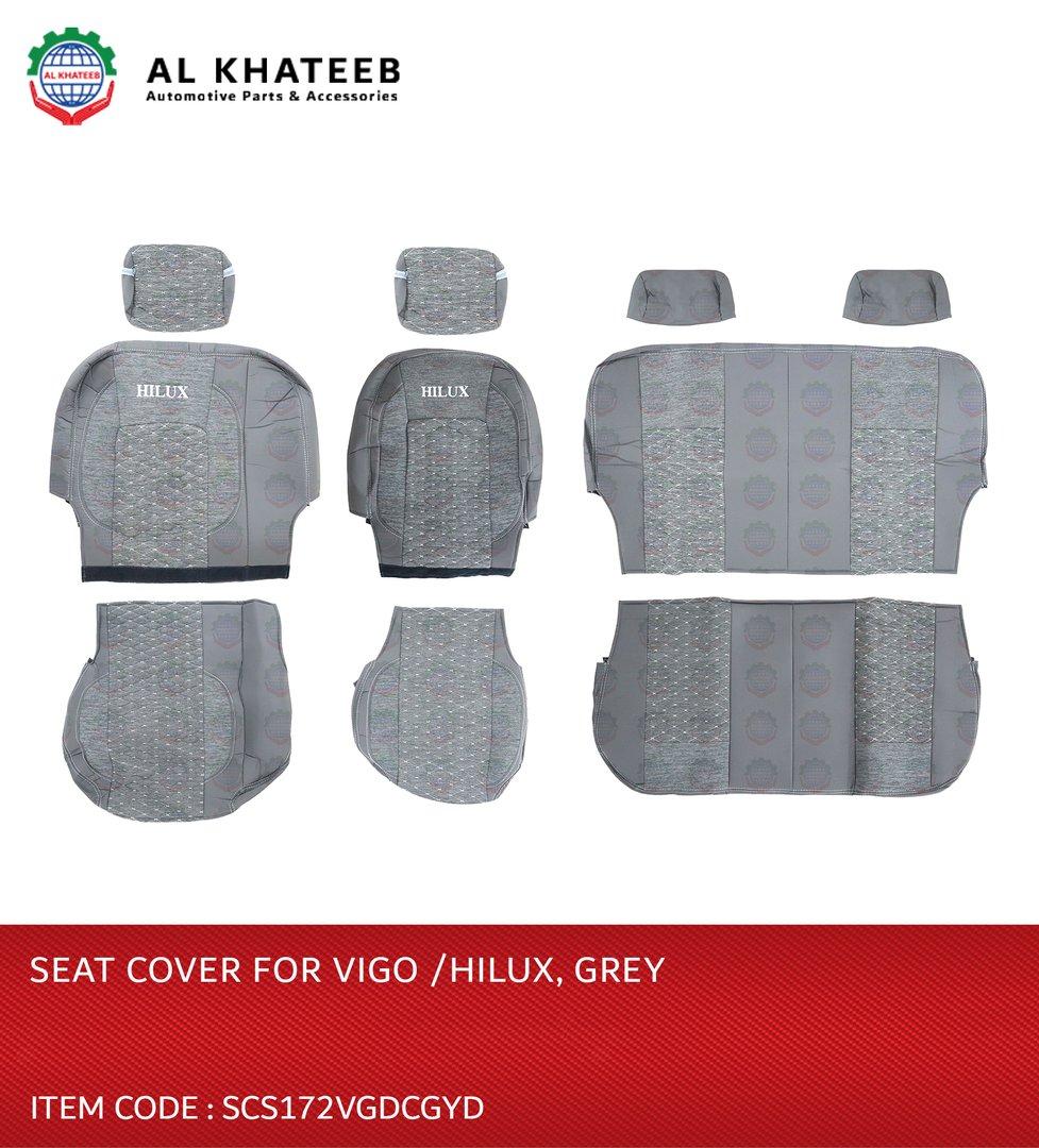 Car Seat Full Cover PVC Jacquard Embroidery Hilux Vigo 2005-2014, 10Pcs Set, 5 Seater, Dark Gray