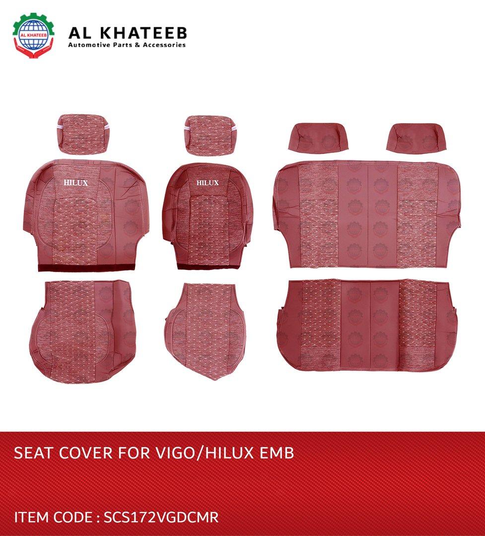 Car Seat Full Cover PVC Jacquard Embroidery Hilux Vigo 2005-2014, 10PCS Set, 5 Seater, Maroon