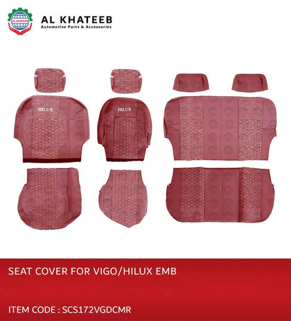 Car Seat Full Cover PVC Jacquard Embroidery Hilux Vigo 2005-2014, 10PCS Set, 5 Seater, Maroon