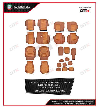 Prima Car Leather Seat Cover Front & Rear Land Cruiser FJ200 Gxr 2016+, 23Pcs Set, 7 Seater, Rusty Red, No. 2