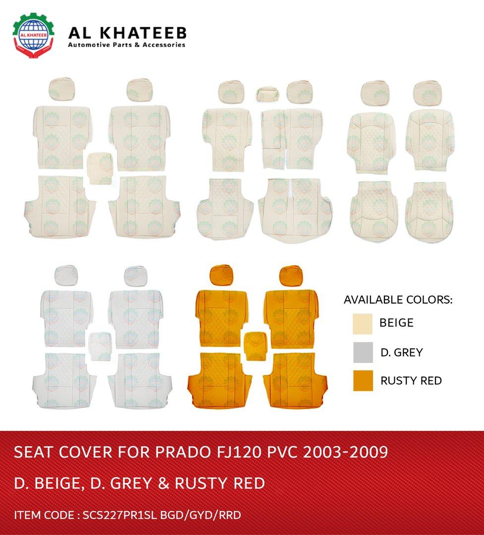 Car Seat Cover PVC Leather Prado FJ120 2003-2009, 7Pcs Set, Dark Beige