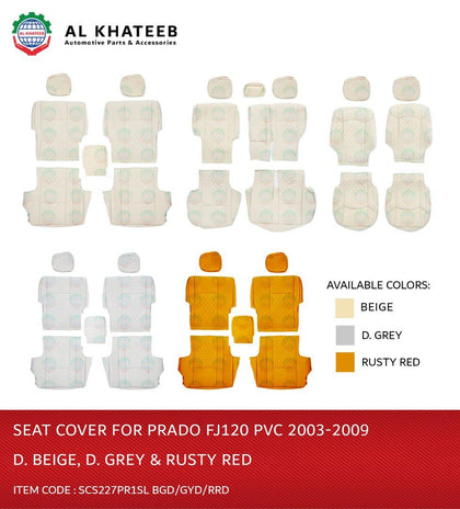 Car Seat Cover PVC Leather Prado FJ120 2003-2009, 7Pcs Set, Dark Beige