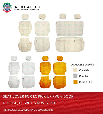 Land Cruiser Pickup PVC Car Seat Covers 4 Door, Driver & Passenger, Front Small+Big Rusty Red, 10Pcs/Set