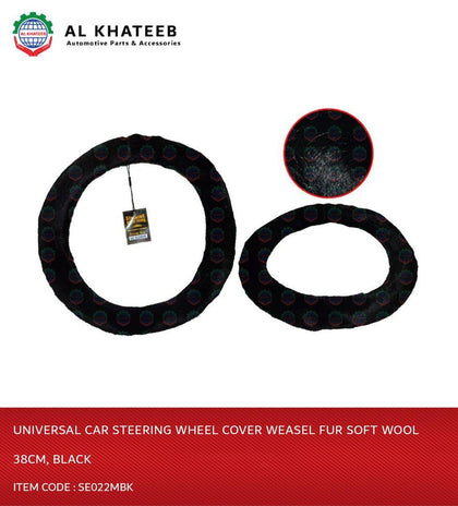 Auto Universal Car Steering Wheel Cover Weasel Fur Soft Wool 38Cm, Black