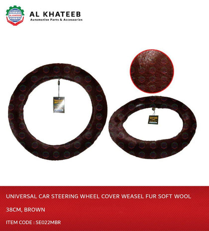 Auto Universal Car Steering Wheel Cover Weasel Fur Soft Wool 38Cm, Brown