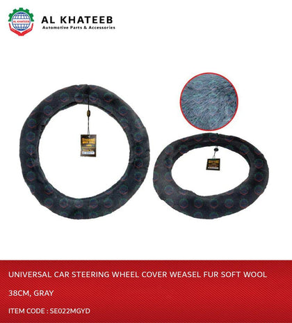 Auto Universal Car Steering Wheel Cover Weasel Fur Soft Wool 38Cm, Gray