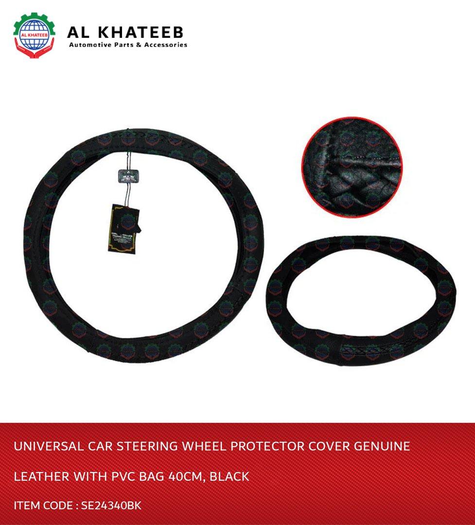 Universal Car Steering Wheel Protector Cover Genuine Leather With PVC Bag 40Cm, Black