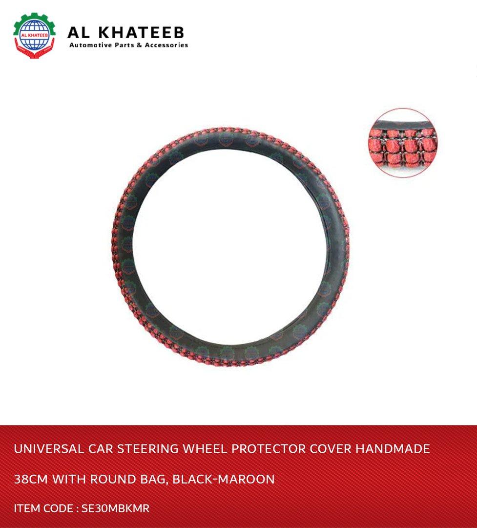 Universal Car Steering Wheel Protector Cover Handmade 38Cm With Round Bag, Black-Maroon