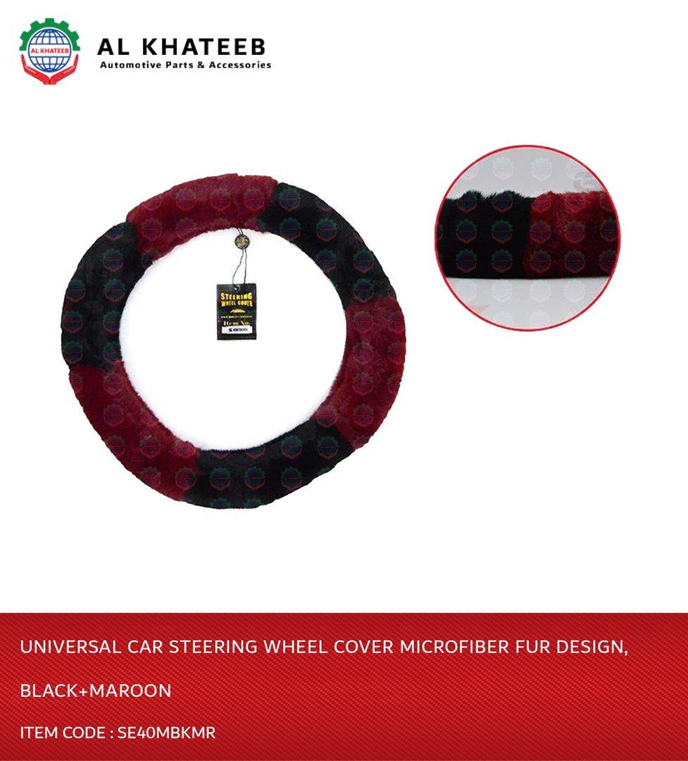 Universal Car Steering Wheel Cover Microfiber Fur Design, Black+Maroon