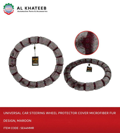 Auto Universal Car Steering Wheel Protector Cover Microfiber Fur Design, Maroon