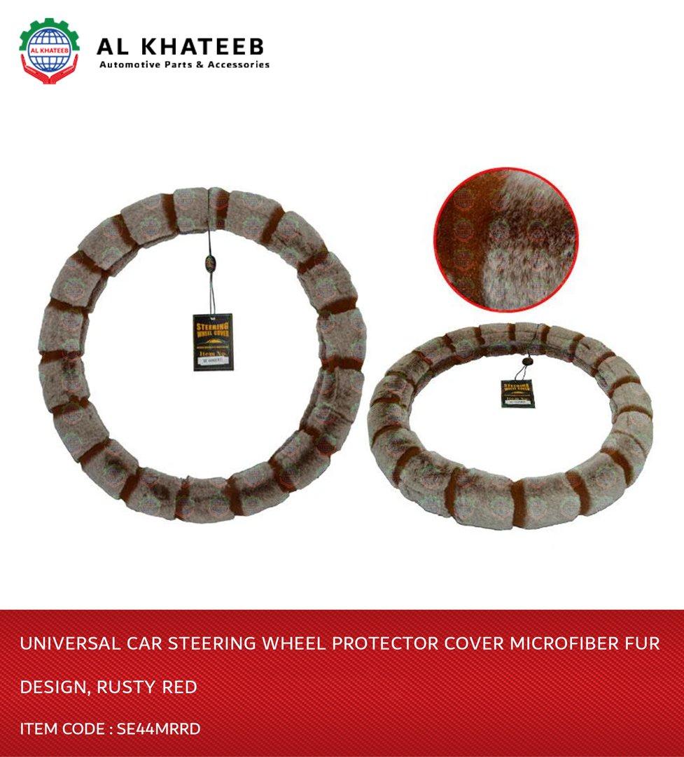 Auto Universal Car Steering Wheel Protector Cover Microfiber Fur Design, Rusty Red