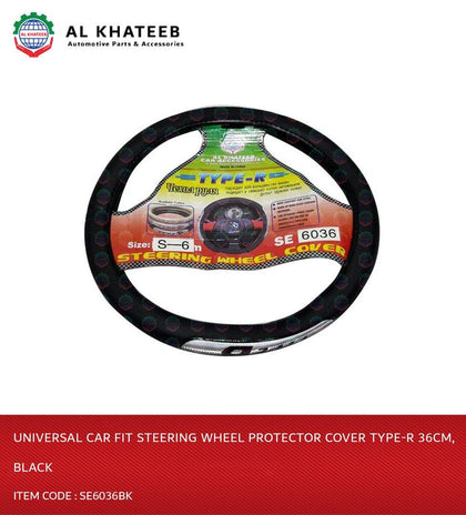 Universal Car Fit Steering Wheel Protector Cover Type-R 36Cm, Black