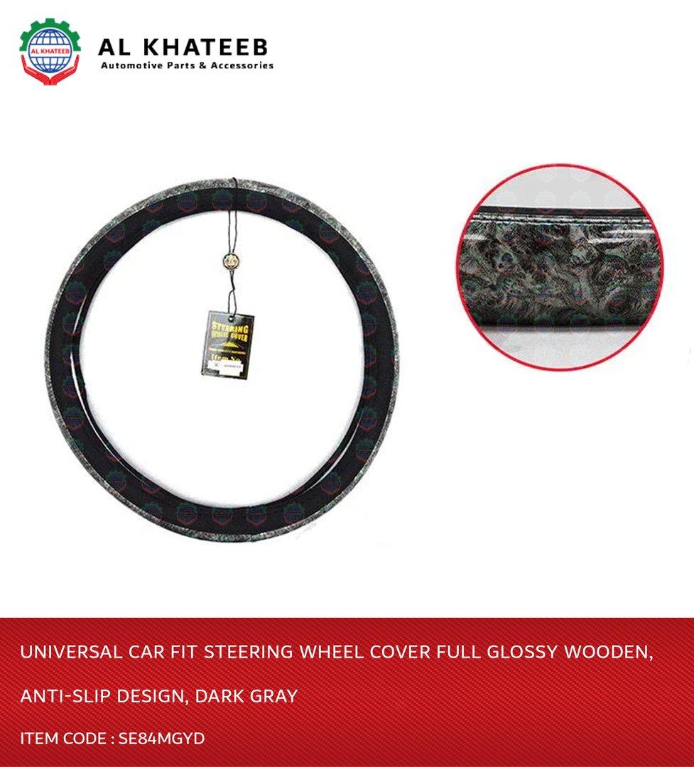 Universal Car Fit Steering Wheel Cover Full Glossy Wooden, Anti-Slip Design, Dark Gray