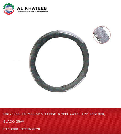 Universal Car Steering Wheel Cover Tiny Leather, Black+Gray
