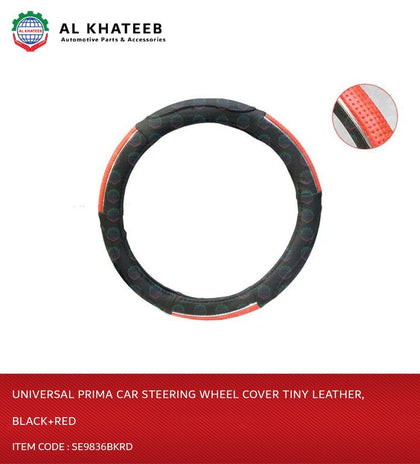 Universal Car Steering Wheel Cover Tiny Leather, Black+Red
