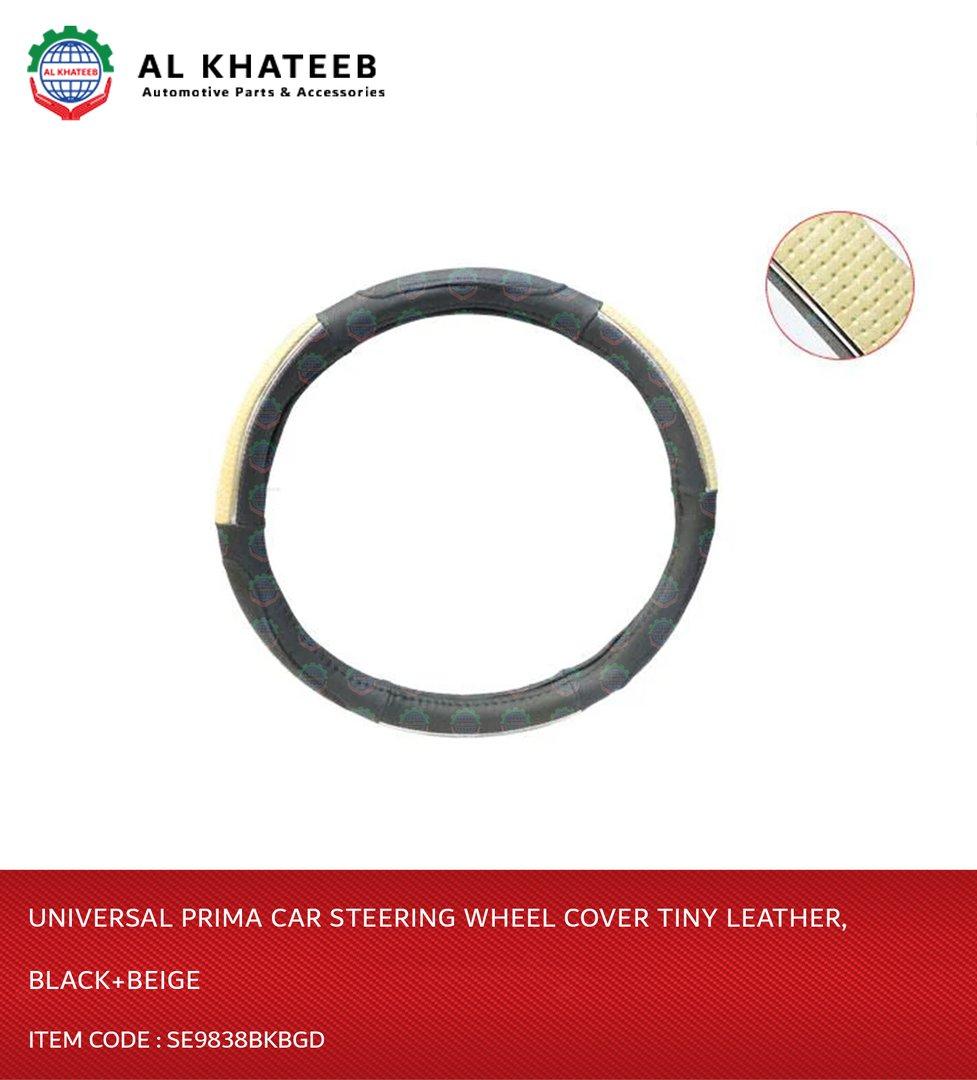 Universal Car Steering Wheel Cover Tiny Leather, Black+Beige