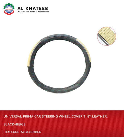 Universal Car Steering Wheel Cover Tiny Leather, Black+Beige