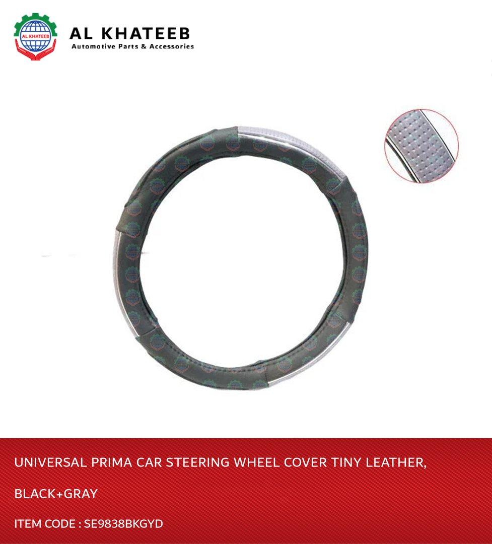 Universal Car Steering Wheel Cover Tiny Leather, Black+Gray