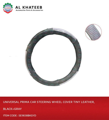 Universal Car Steering Wheel Cover Tiny Leather, Black+Gray