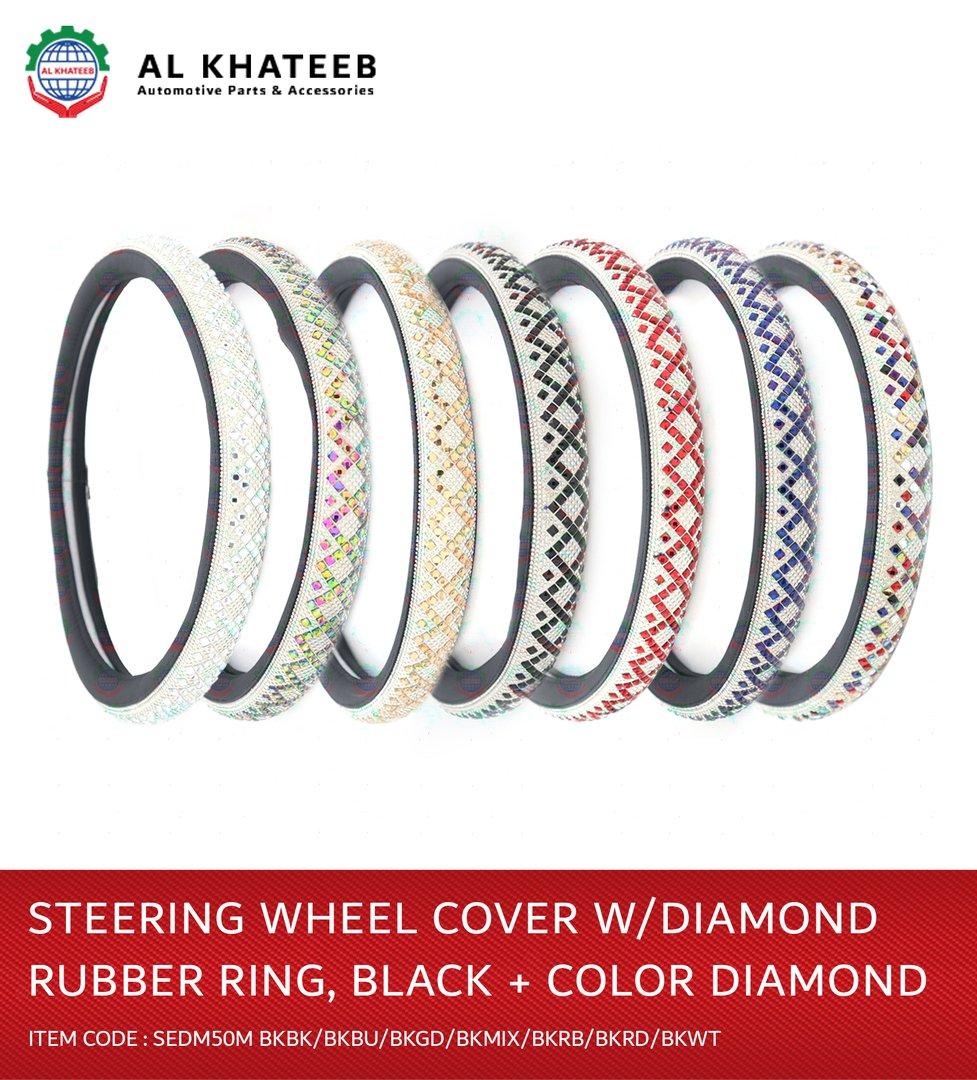 Universal Car Steering Wheel Cover Beads Diamond Design Rubber Ring, White