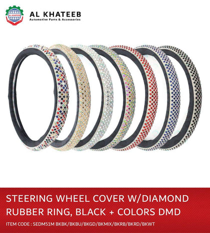 Universal Car Steering Wheel Cover Beads Diamond Design Rubber Ring, White