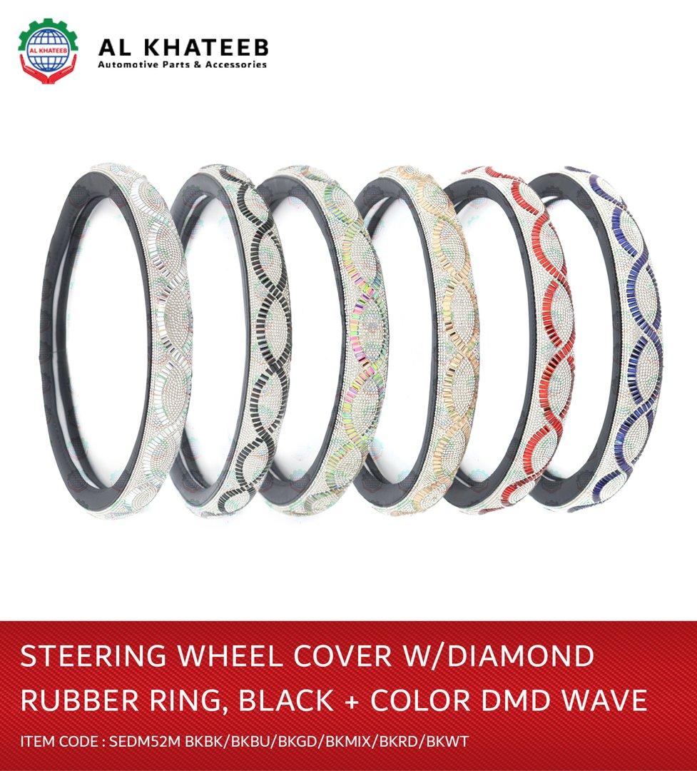 Universal Car Steering Wheel Cover Beads Diamond Spiral Design Rubber Ring, White