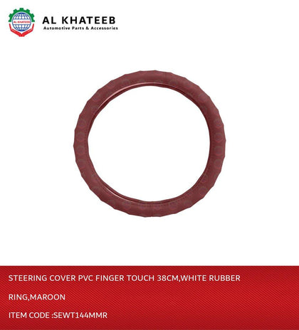 Steering Cover PVC Finger Touch 38CM White Rubber Ring Maroon