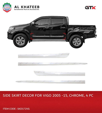 GTK Car Side Skirt Door Body Moulding Cladding Trim Decoration Hilux Vigo 2014, 4Pcs/Set Chrome ABS Plastic
