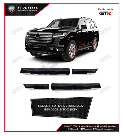 GTK Car Side Skirt Door Body Moulding Cladding Trim Decoration Land Cruiser 2022+, 4Pcs/Set Black Chrome