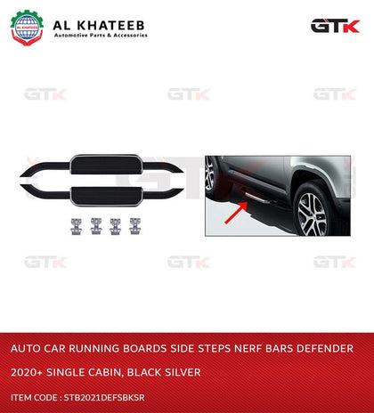 Auto Car Running Boards Side Steps Nerf Bars Defender 2020+ Single Cabin, Black Silver