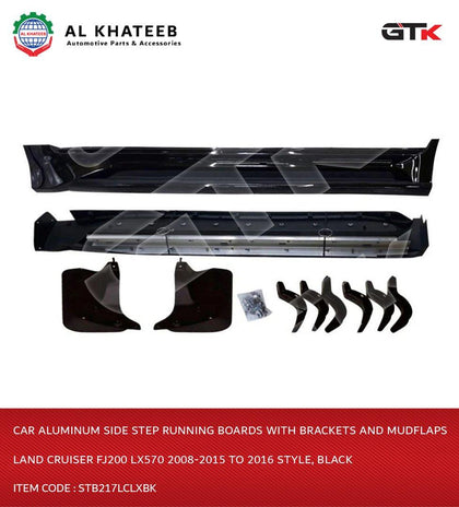 Car Aluminum Side Step Running Boards With Brackets And Mudflaps Land Cruiser FJ200 LX570 2008-2015 To 2016 Style, Black