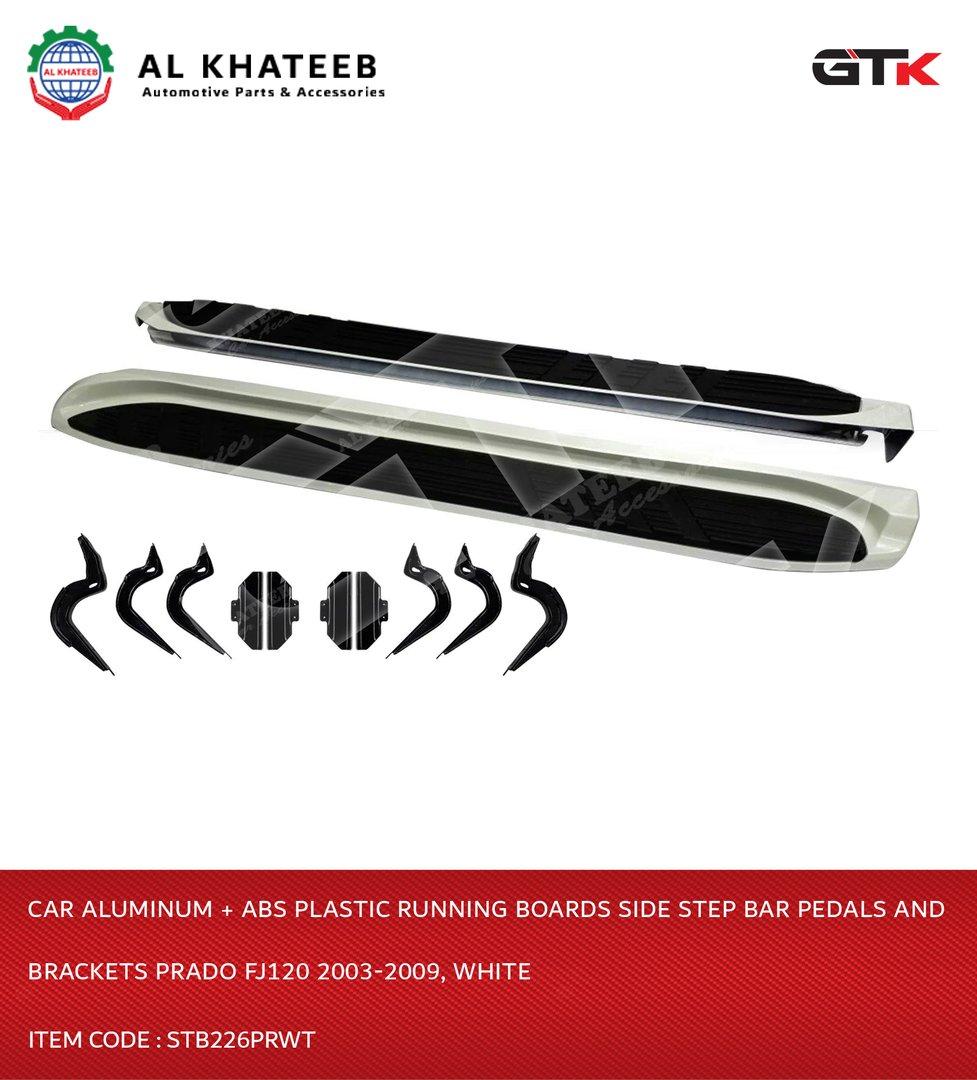 Car Aluminum + ABS Plastic Running Boards Side Step Bar Pedals And Brackets Prado FJ120 2003-2009, White