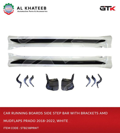 Car Running Boards Side Step Bar With Brackets Amd Mudflaps Prado 2018-2022, White