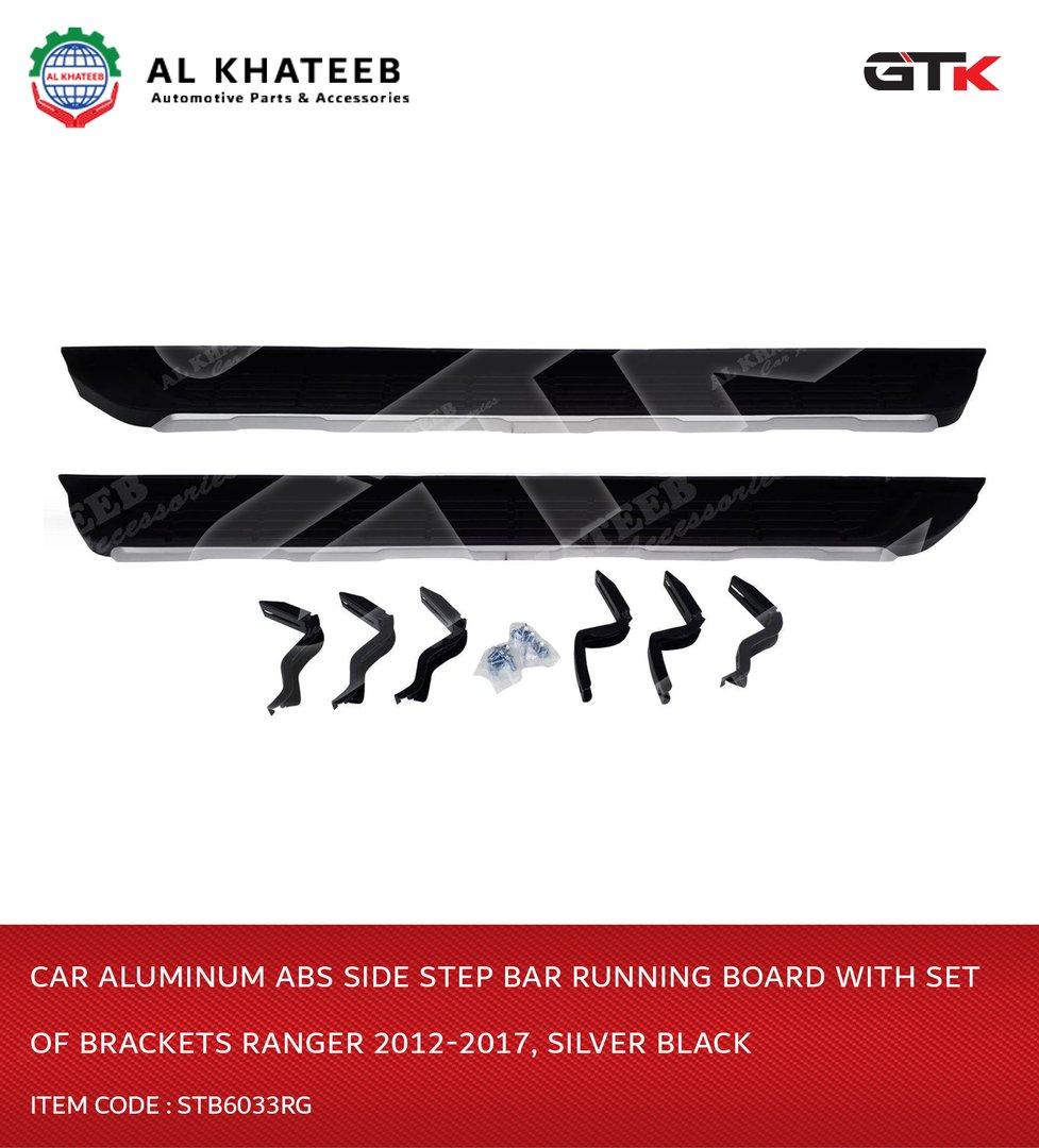 Car Aluminum ABS Side Step Bar Running Board With Set Of Brackets Ranger 2012-2017, Silver Black